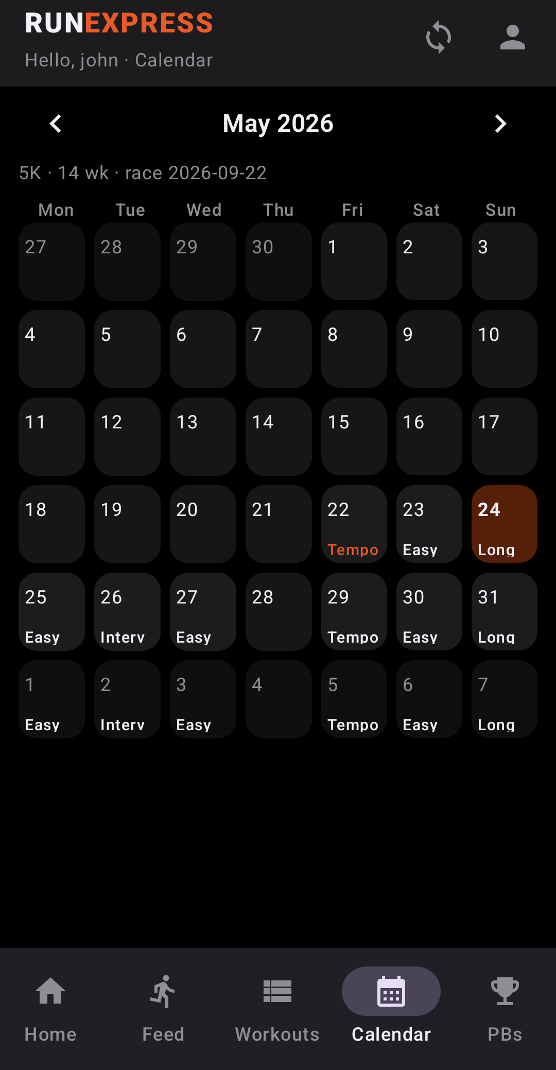 Training calendar on Android