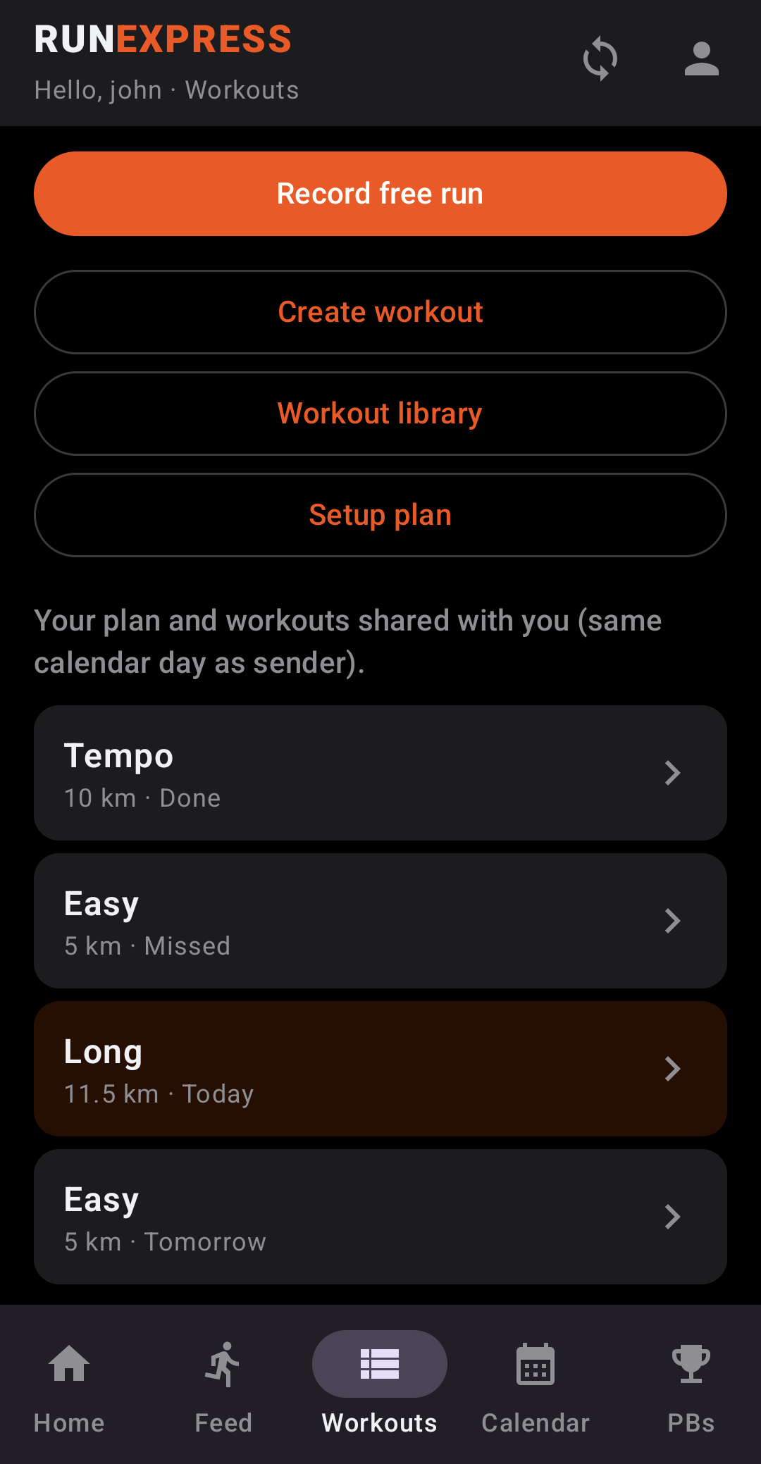 Workout list on Android